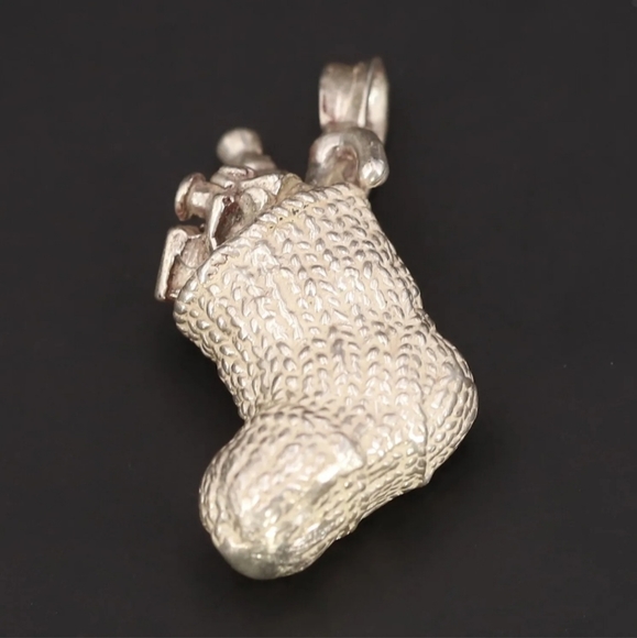 Vintage Sterling Silver Christmas Stocking with Gifts Necklace Pendant 25 grams - Picture 1 of 5